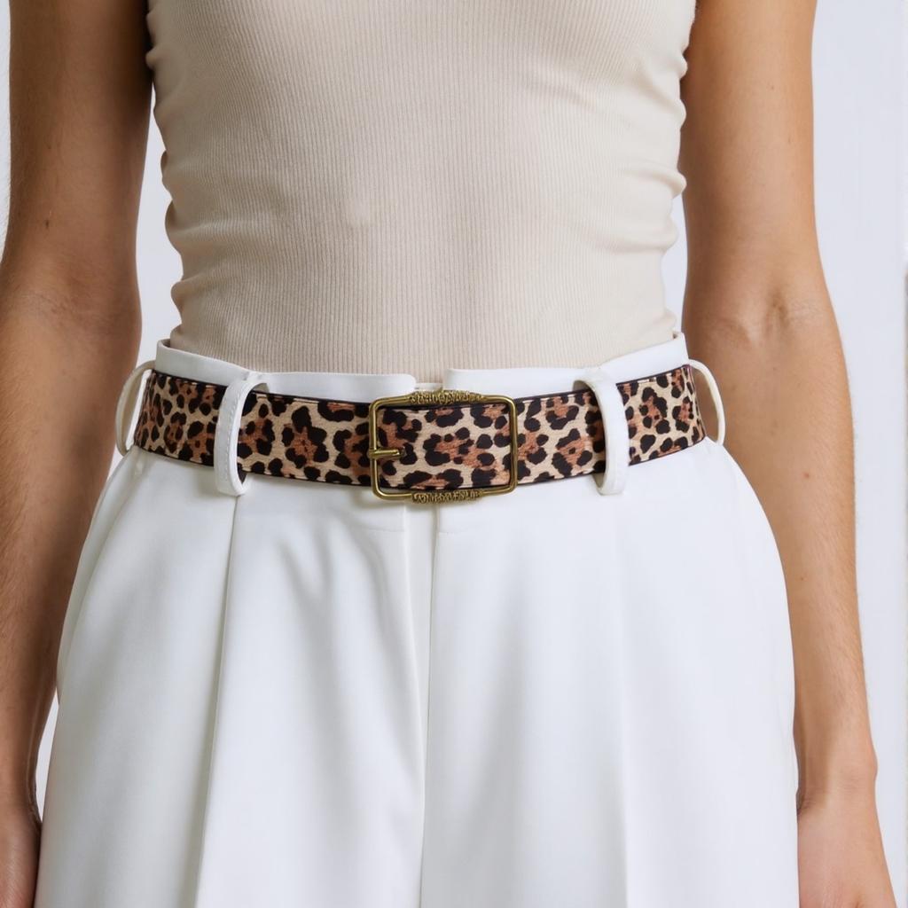 Fashion Leopard Print Belt Adjustable PU Leather Belt Trendy Unisex Waist Belt for Women and Men Accessory