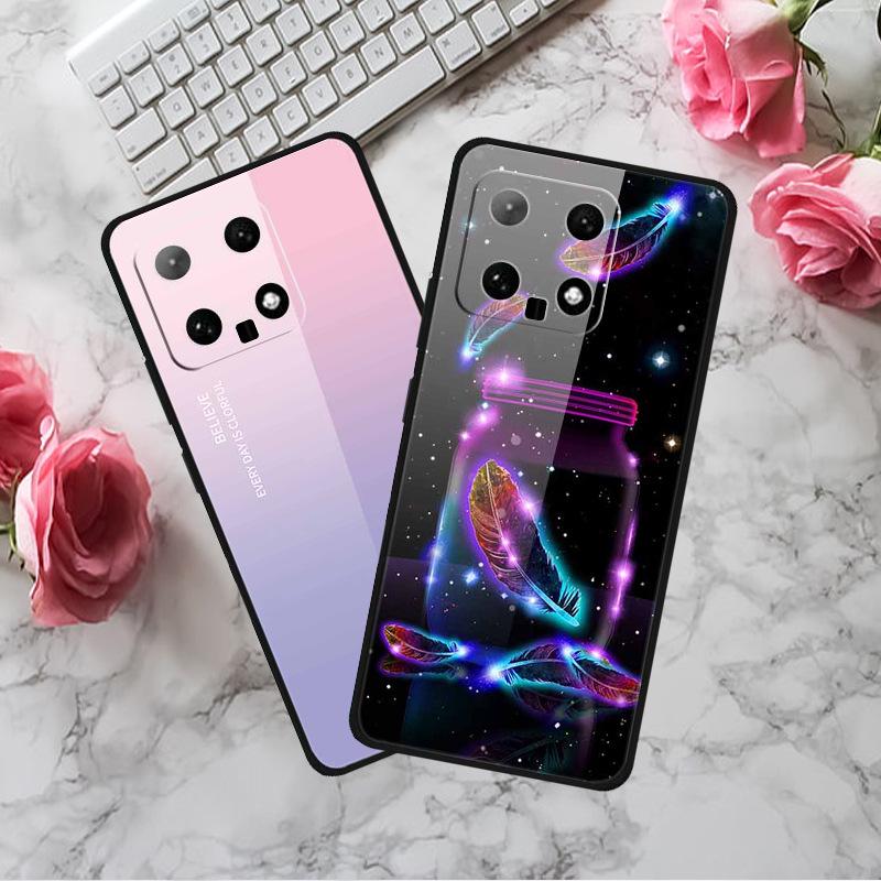 Чехол для телефона Xiaomi 14: Дизайн с разноцветными бабочками, Закаленное стекло, Креативный стиль, Хит продаж