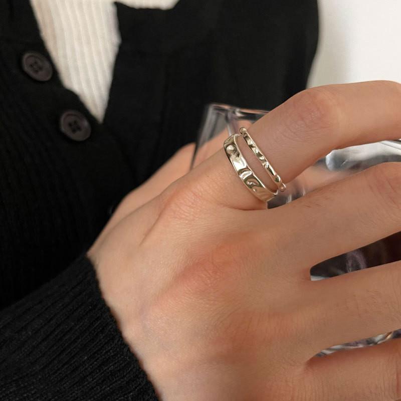 Потрясающее корейское геометрическое открытое регулируемое кольцо из стерлингового серебра 925 пробы с уникальными кристаллами-самоцветами