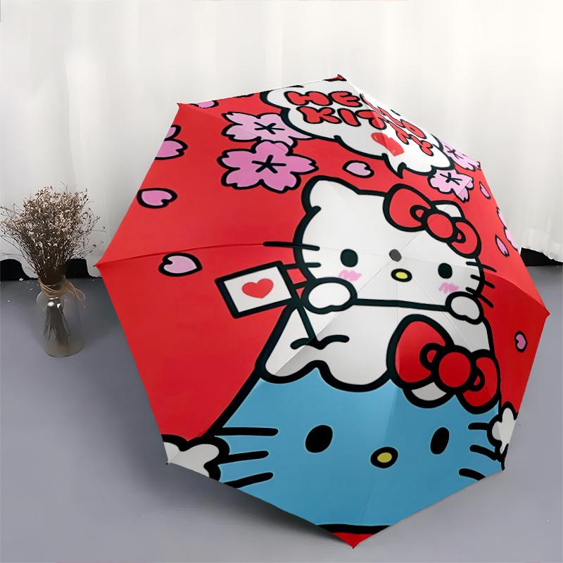 1pc Hello Kitty Cherry Blossom Automatic Folding Umbrella - Portable 3-Fold Design with Iron Frame, Perfect for Outdoor Use, Festive Gifts, Travel, Da