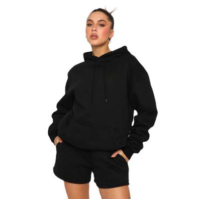 Autumn and Winter New Product Solid Color Thickened Velvet, Hooded Long Sleeve Hoodie, Women's Fashion Casual Shorts Set