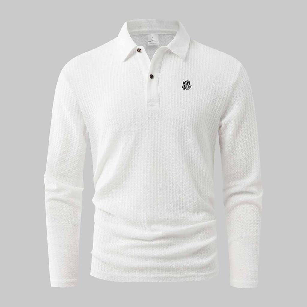 Men's Casual Waffle Knit Long Sleeve Polo Shirts for Men