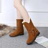 Shoes for Women Half High Mid Calf Womens Snow Boots Brown Tassel Elegant with Low Heels Work Winter 2024 Novelty Gyaru Fashion