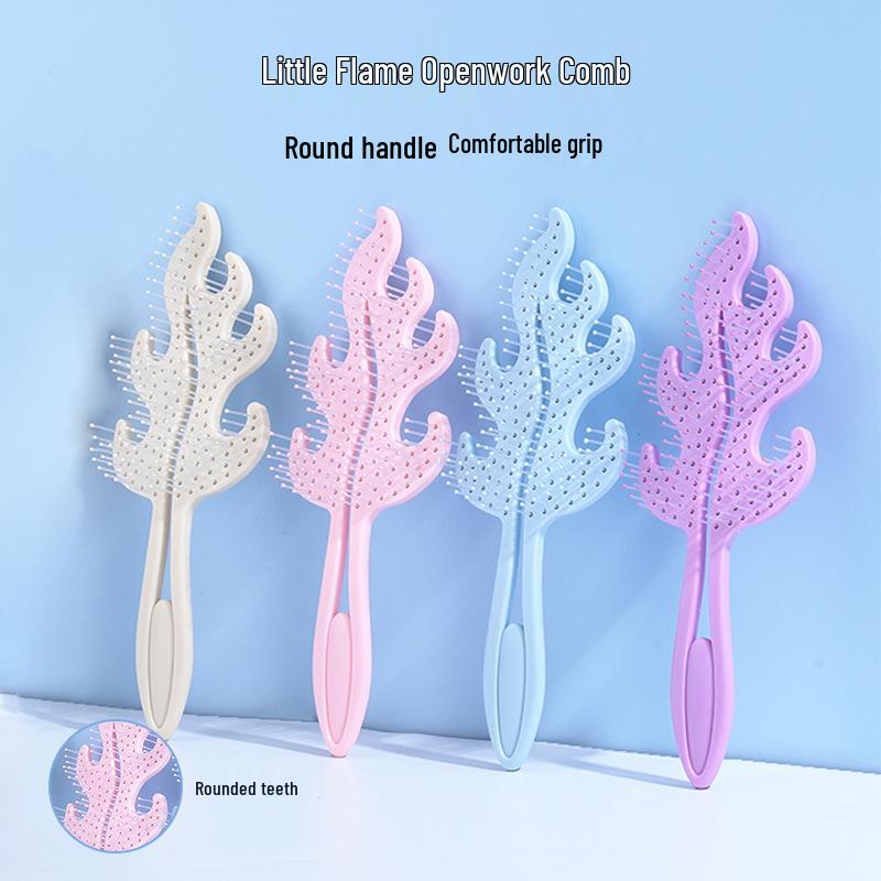 Расческа для массажа кожи головы в форме пламени: Полая конструкция для гладких, пышных волос, подходит для влажного и сухого использования