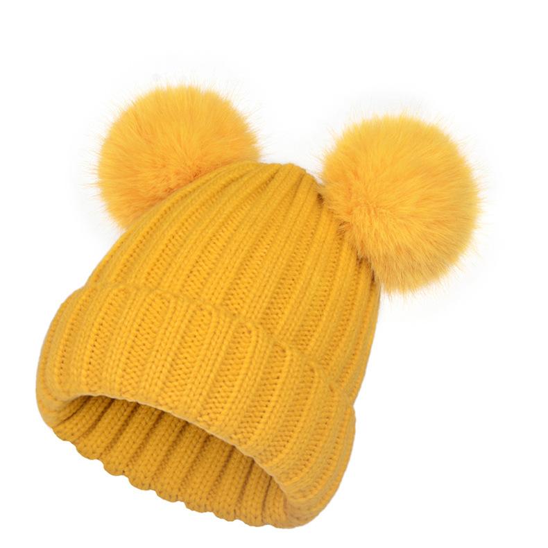Europe, America, autumn and winter new wool hat imitation fox double hairball knitted hat piled thickened warm versatile pullover hat