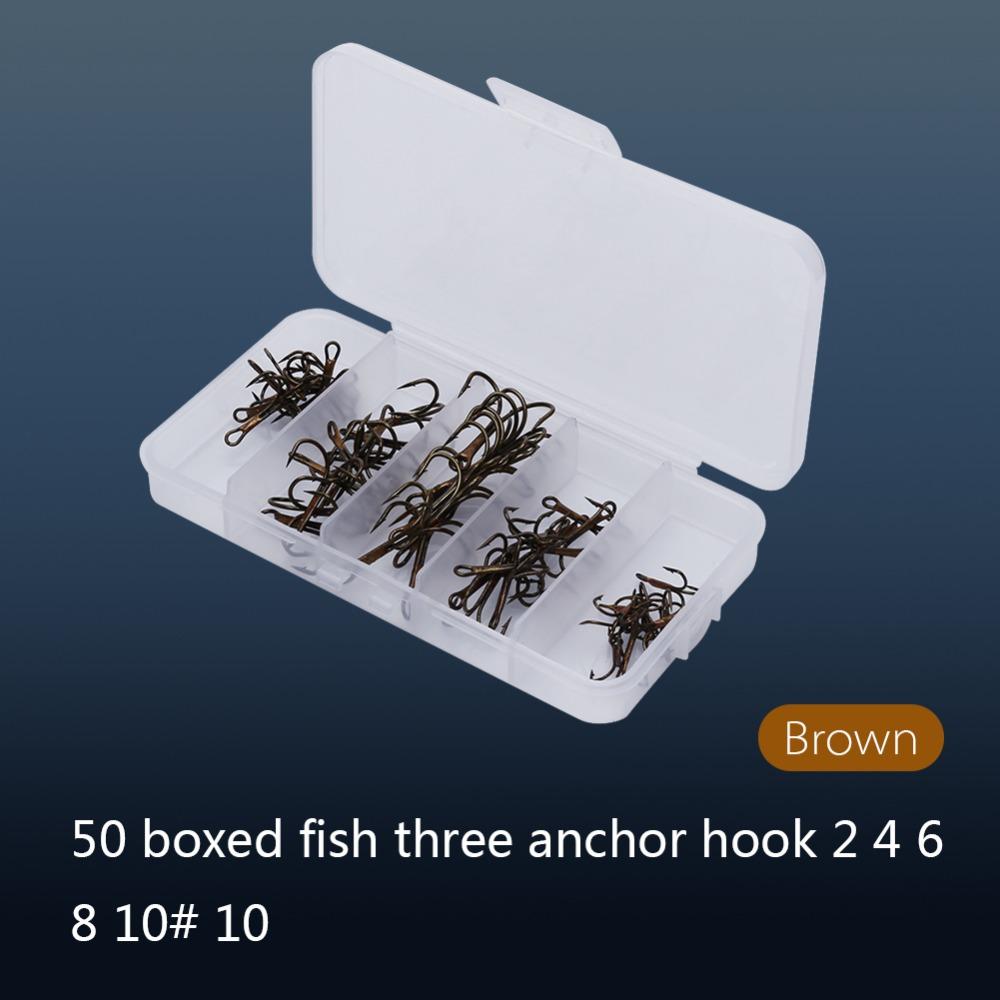 50PCS High Carbon Steel Treble Hook Set Round Bend Three Anchor Hook  Saltwater Environments