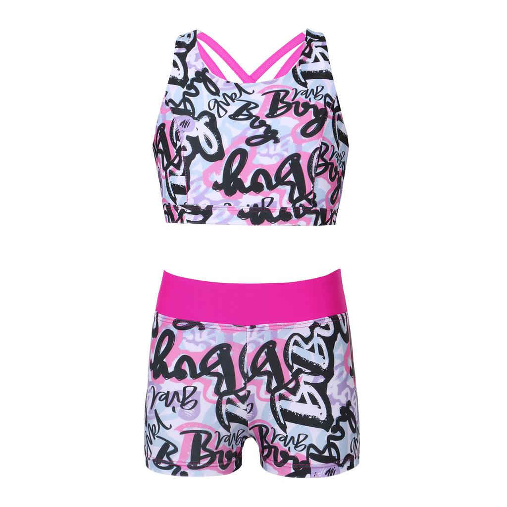 Детский купальник-танкини с принтом для девочек, комплект из двух частей, топ без рукавов с перекрещивающимися бретелями и шорты