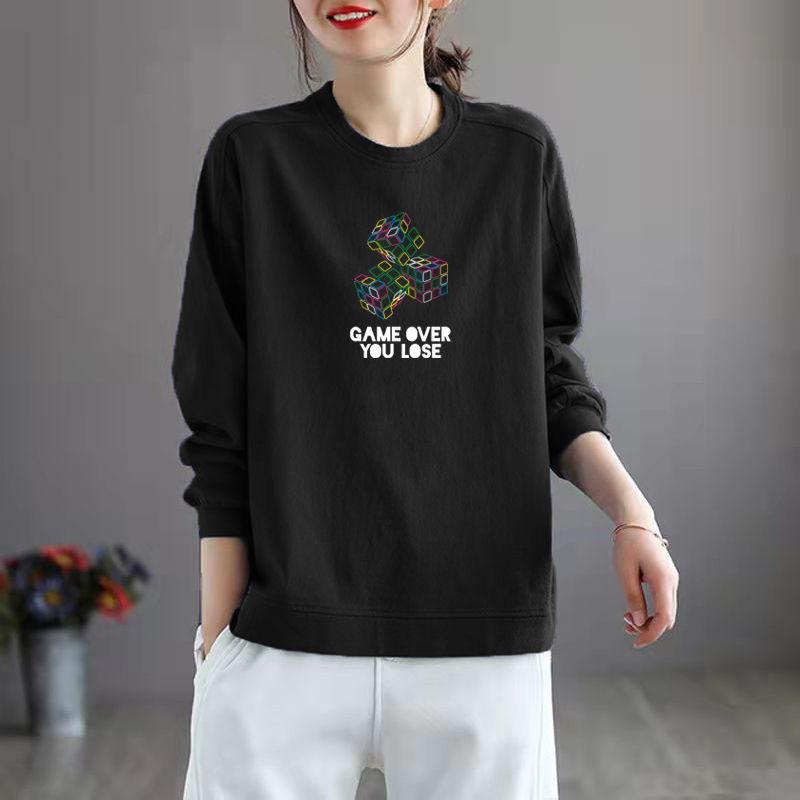 Женская толстовка-свитер весна-осень корейская версия универсальный топ длинный рукав свободная утягивающая футболка