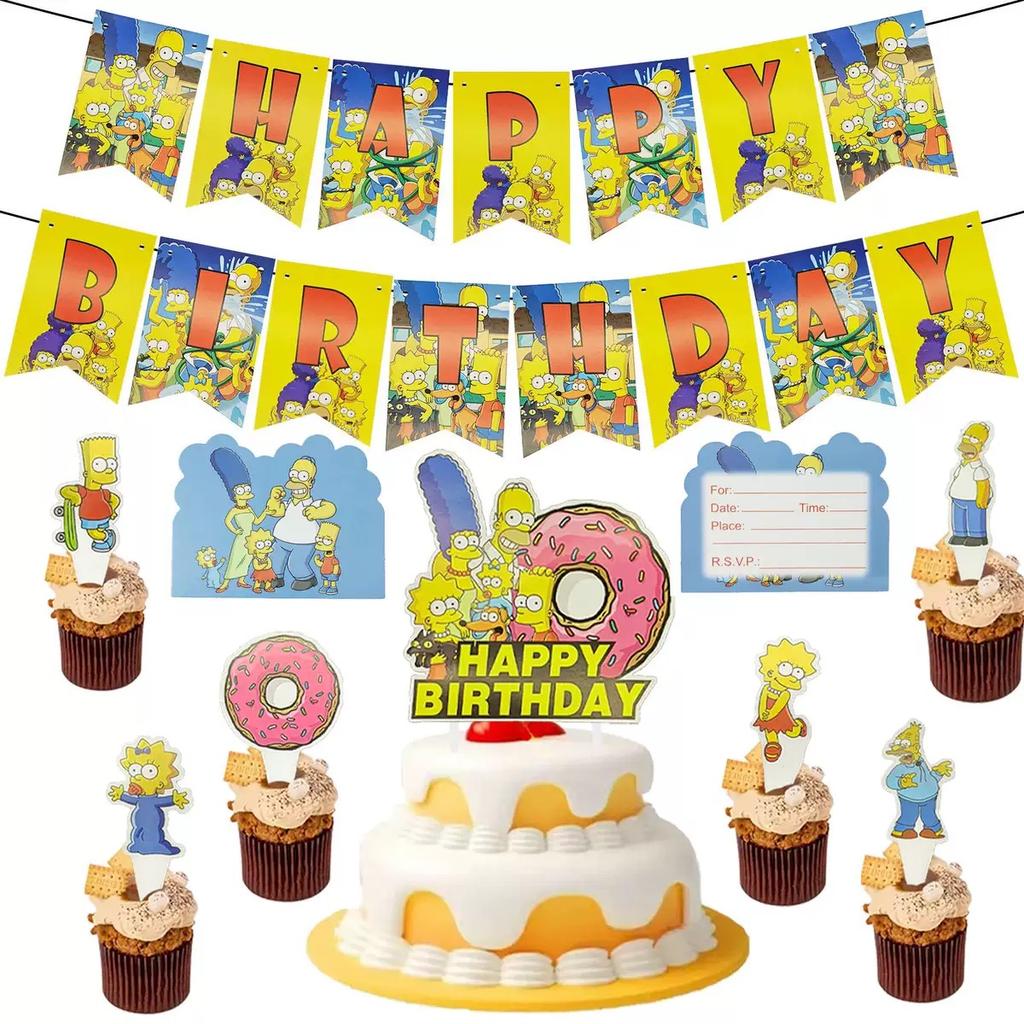 Birthday Decoration Simpsonsed Birthday Tableware Tablecloth Balloons Funny Yellow TV Famliy Home Baby Shower Party Favors