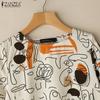 ZANZEA Women Casual Round Neck Half Sleeve Print Summer Blouse