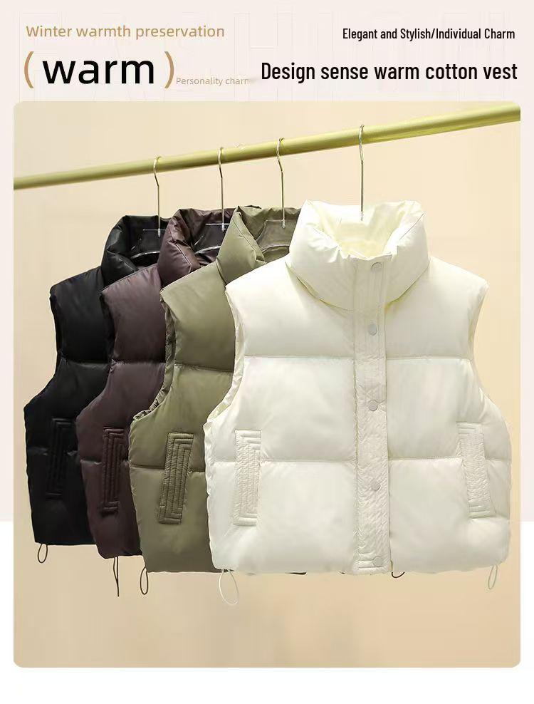 Осень/Зима 2025 Корейский Стиль Безрукавка Хлопковая Стойка Воротник