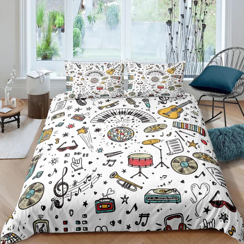 Rock Music Electric Guitar Punk Style Hip Hop Bedding Set Bedroom Soft Modern Bedspreads Comefortable Duvet Cover Pillowcase