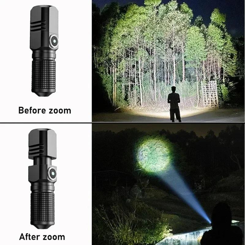 Суперяркий Мини-фонарик LED, перезаряжаемый через USB, с зумом, 3 режима, водонепроницаемый, для кемпинга, рыбалки на открытом воздухе