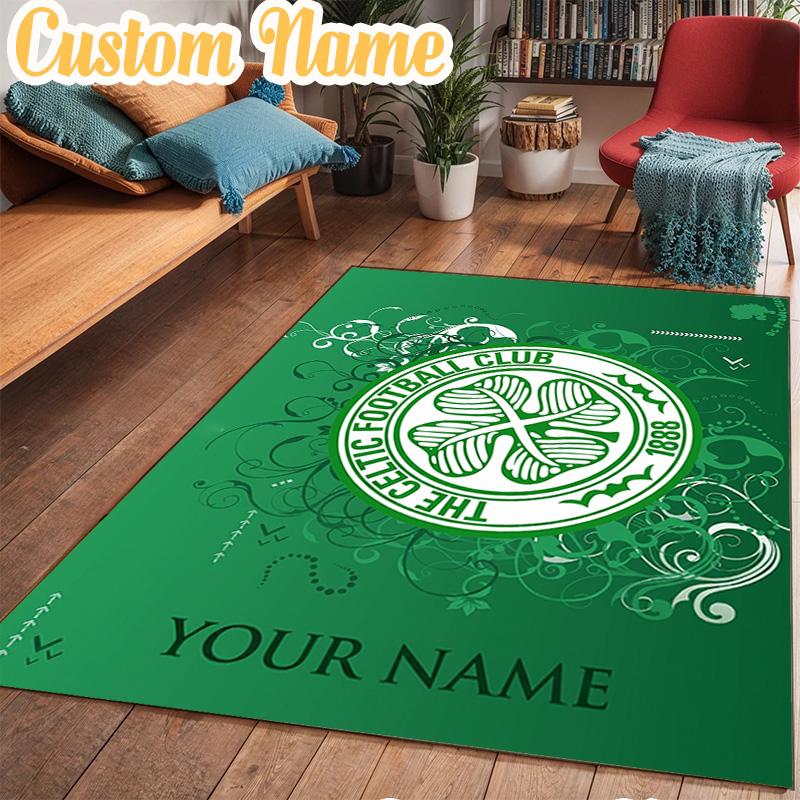 Custom Name Celtic Football Club Crest Rug Office Rug Chair Mat Non Slip Carpet Rugs for Bedrooms Dining Room Living Room Home Decor gifts