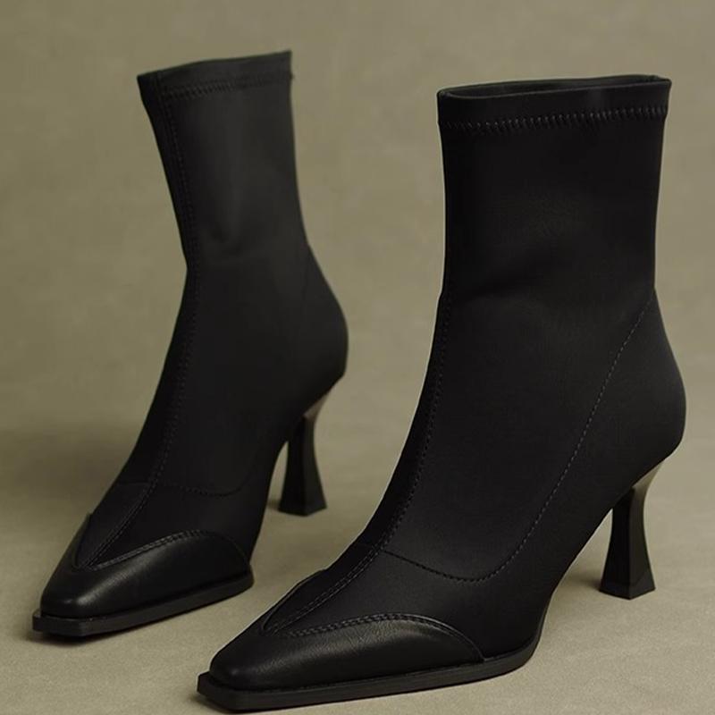 High Heels Women Pointed Toe Leather Ankle Snow Boots Dress Fashtion Sexy Boots Women 2024 Trend New Winter Cozy Chelsea Boots