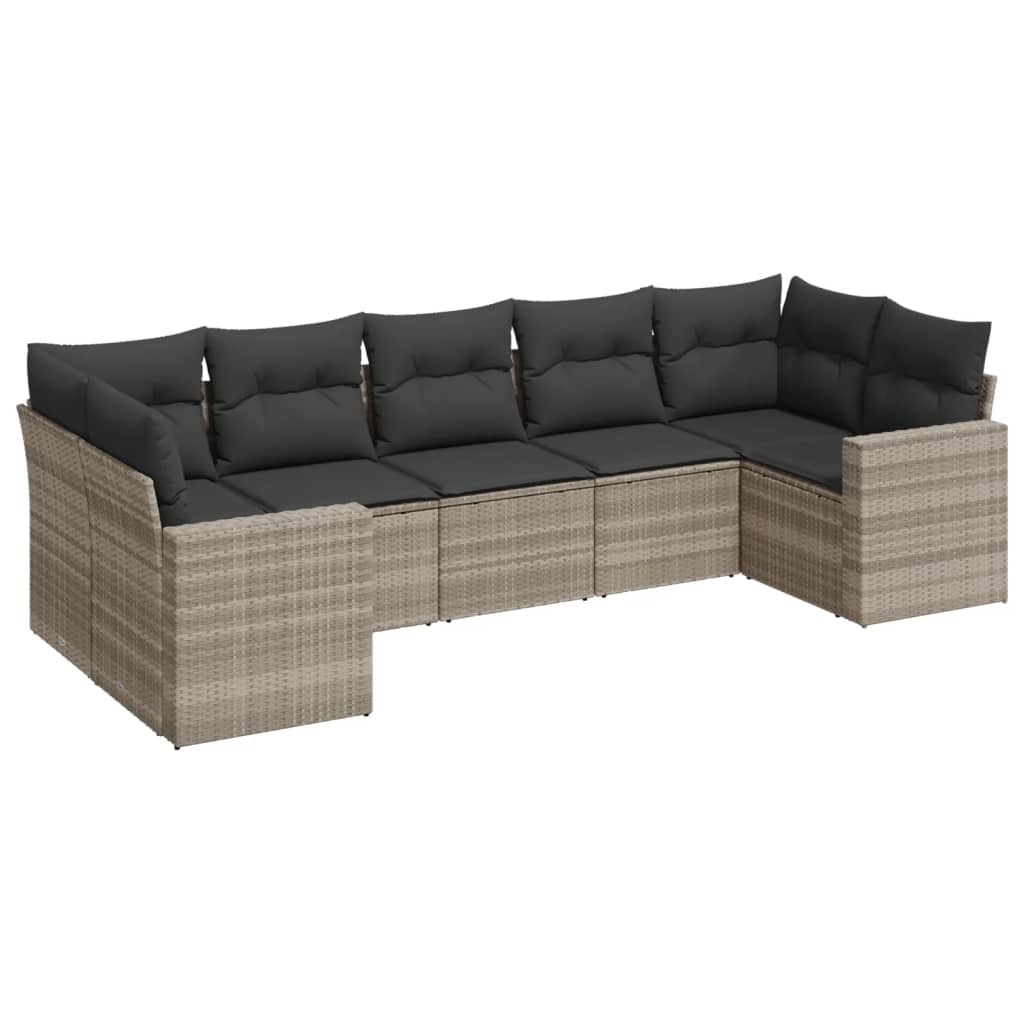 7 piece Garden Sofa Set with Cushions Light Grey Poly Rattan