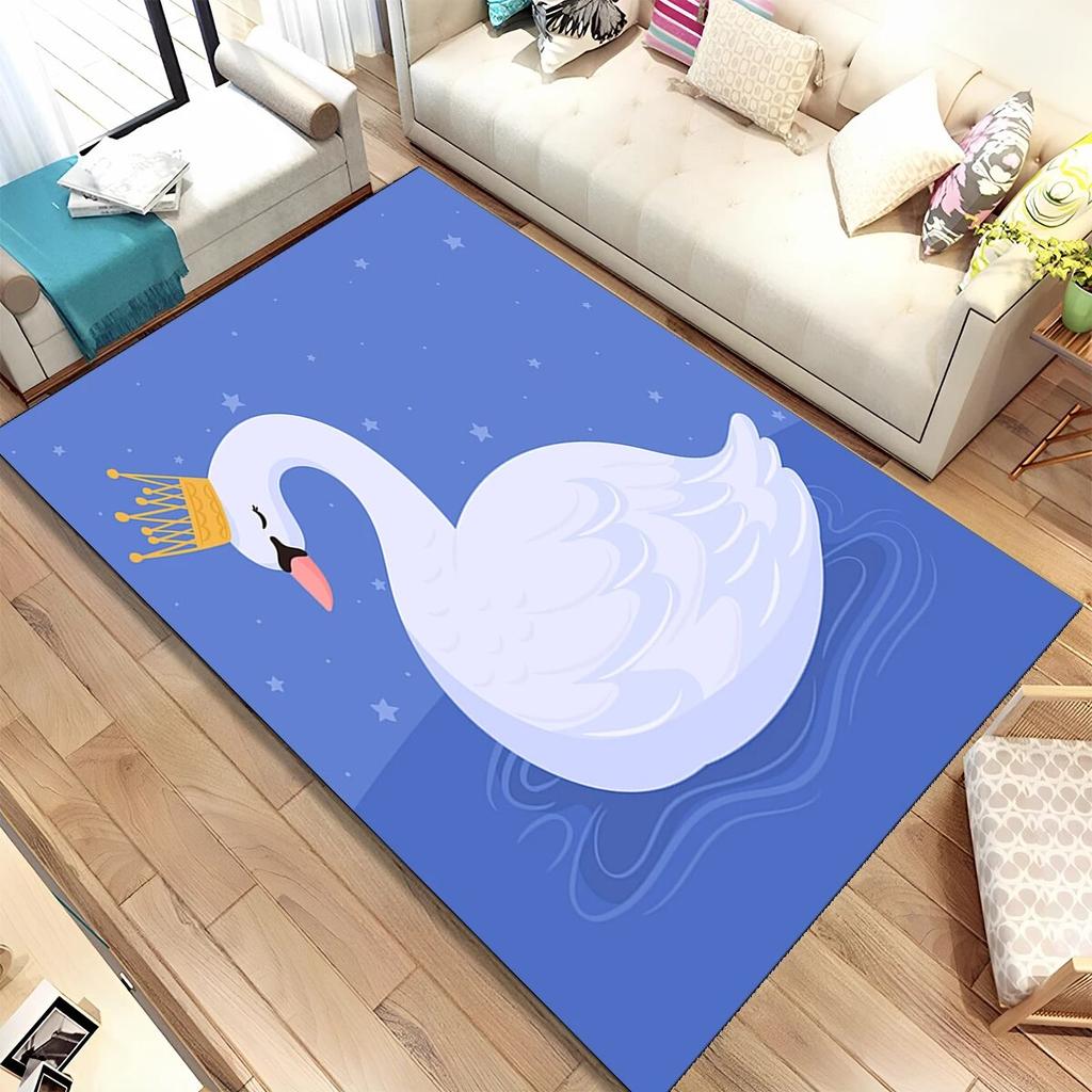 HD Cartoon Cute Swan Cygnus Area Rug,Carpet Rug for Living Room Bedroom Sofa Doormat Decoration, Kids Play Non-slip Floor Mat 3D