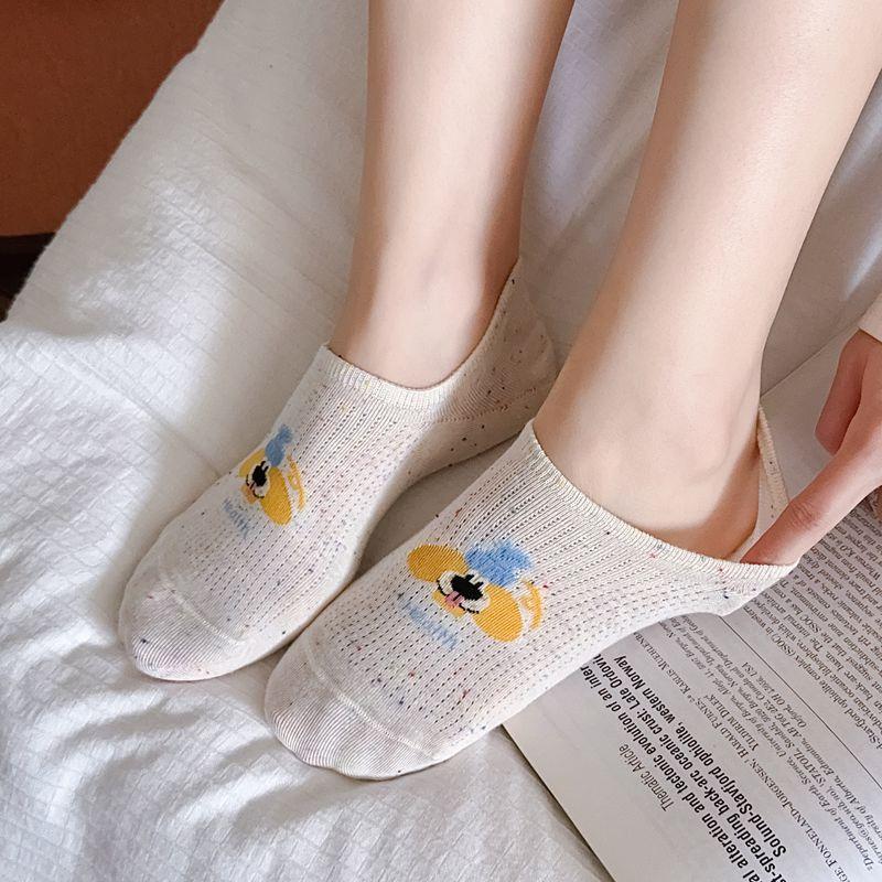Женские летние тонкие хлопковые милые мультяшные невидимые силиконовые нескользящие носки с не спадающей пяткой