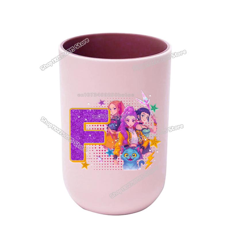 KPop Demon Hunters Letter A-Z Kids Toothbrush Cup Rumi Mira Zoey Girl Washing Mouth Mugs Water Cup Bathroom Toothbrush Holder