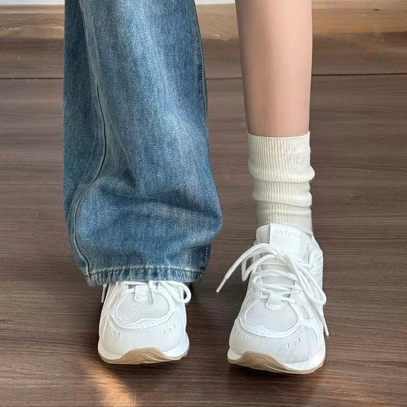 Fashion Women's White Sneakers Autumn Breathable Height Increase Running Shoes Lightweight Comfortable Fashion Lace Up Vulcanized Shoes