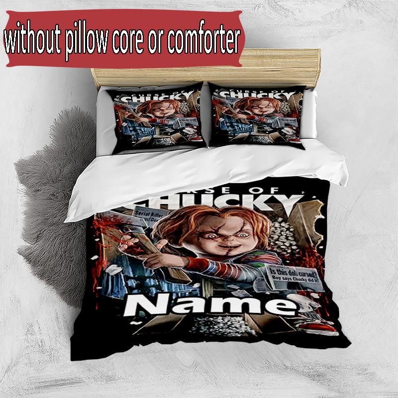 3pcs Duvet Cover Set (1*Duvet Cover + 2*Pillowcase, Without Core), Custom Name Bride of Chucky Pattern Bedding Set, Home Bedroom Decor Gift