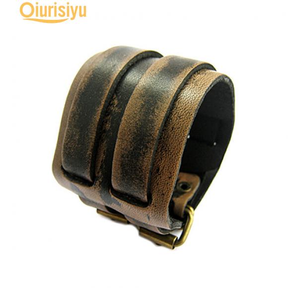 Мужской 2-слойный широкий пояс в стиле панк из искусственной кожи, браслет-манжета, подарок