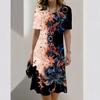 Ladies Round Neck Short Sleeve Print Dress Elegant Dress Summer New Style Fashionable Women's Dress