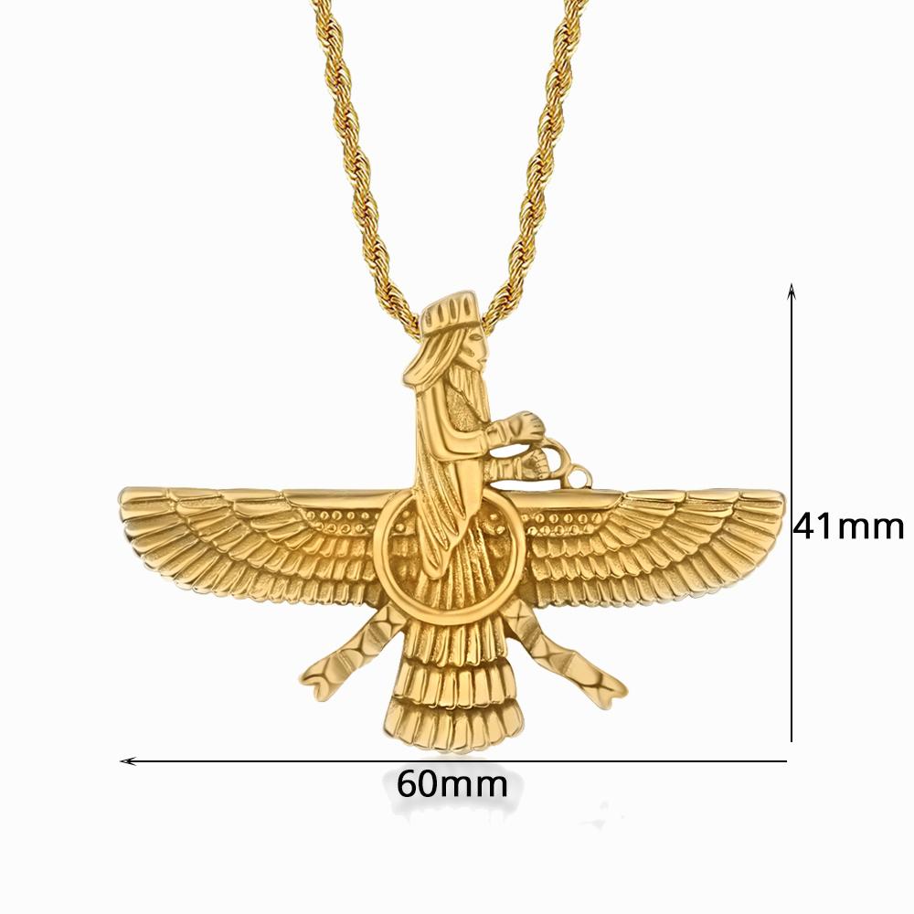 Панк Фаравахар Ахура Мазда Зороастрийский Подвеска Ожерелье Золотой Цвет Нержавеющая Сталь Крученые Веревочные Цепи Для Мужчин Женщин Украшения Подарок