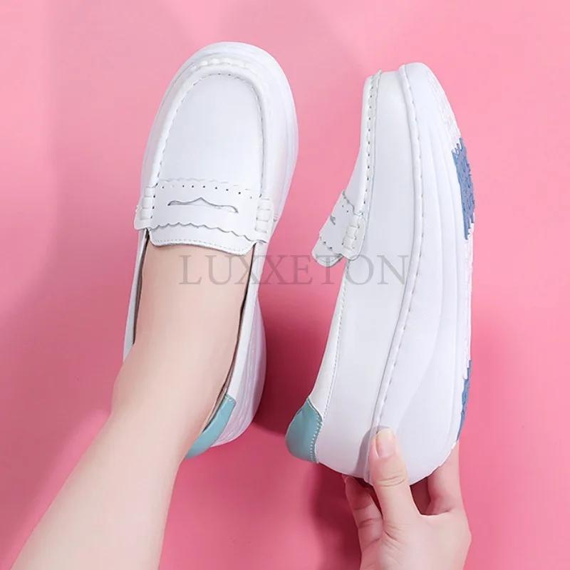 Туфли медсестры из натуральной кожи, женские, дышащие, с мягкой подошвой, медицинская обувь, обувь на толстой подошве, весна-осень, туфли-бисквит