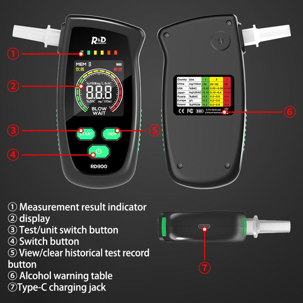 High Accurancy Alcohol Tester Portable Digital LED Display Breathalyzer USB Rechargeable Breath Tester Breath Analyzer