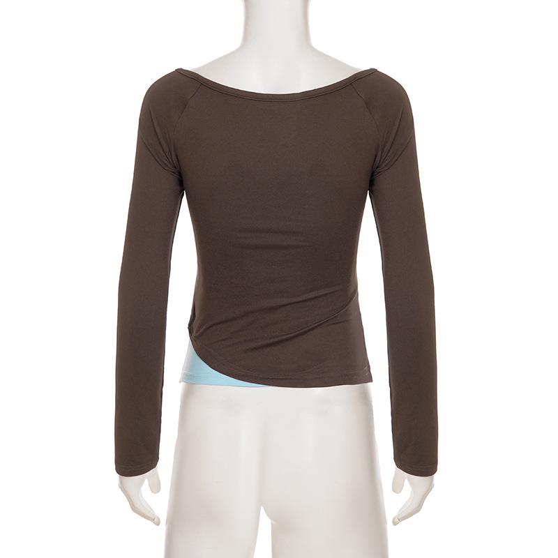 Осень 2025 Американский ретро Блок цветов Комплект из двух предметов Облегающая женская футболка