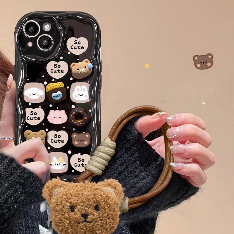 Подходит для Apple 15 Чехол для мобильного телефона iPhone 14promax/13 Bear Doll Lanyard 11/12 Силиконовый чехол Anti-Fall Xr