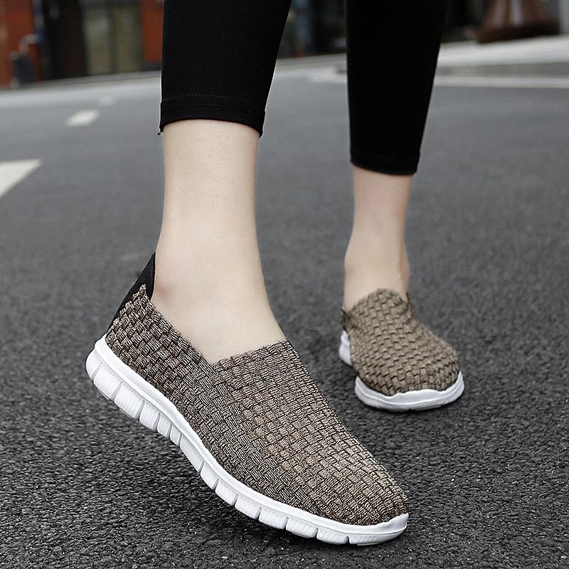 Большой размер дышащая плетеная эластичная лента ручной работы обувь женские одинарные туфли повседневные на плоской подошве повседневная обувь для путешествий женская обувь тренд