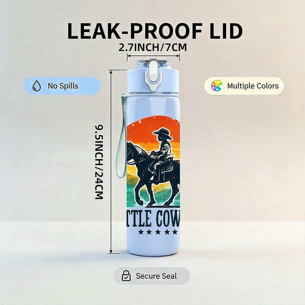 1PC Little Cowboy Horse Sunset 750ml Color Plastic Sports Water Bottle Leakproof Flip Straw Lid Suitable for Sports Office Home Use