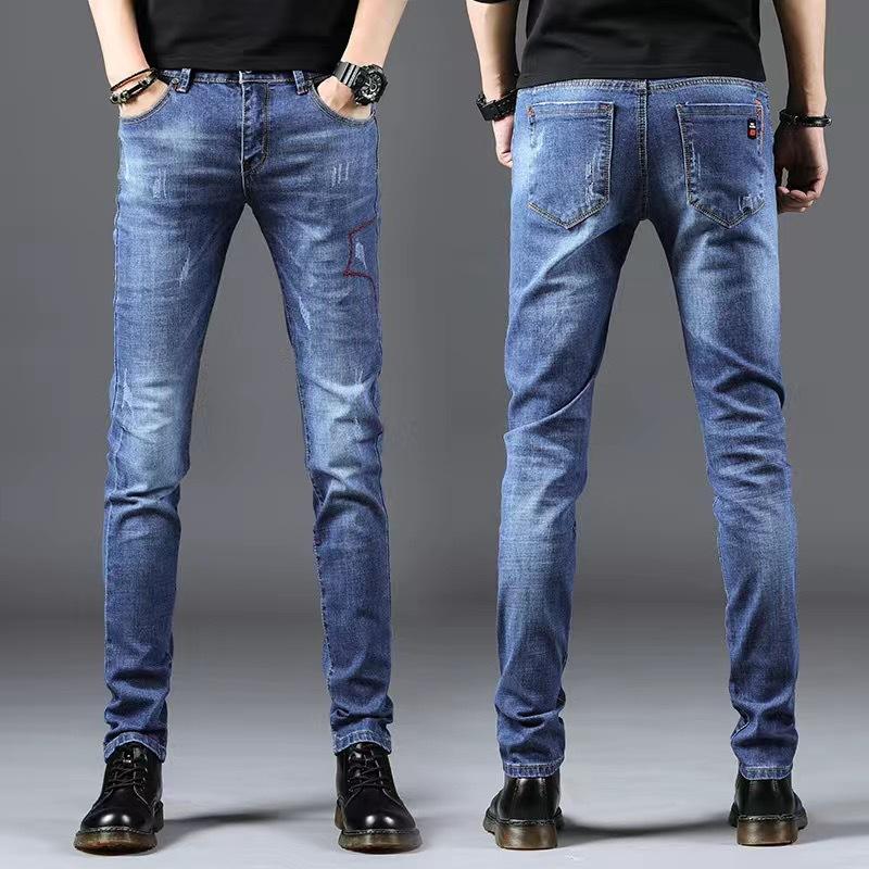 Autumn Blue Jeans Men's Slim Small Foot Trousers Men's Trend Versatile Summer Thin Section Casual Trousers