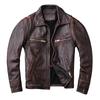 Distressed Motorcycle Retro First Layer Cowhide Genuine Leather Jacket for Men Lapel Leather Jacket