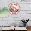2D Flat, Best Mom Aluminum Sign- Round Pink Truck Design with Floral Motif, Spring Wall Art Decor for Home, Living Room, Dining Room, Cafe Decoration