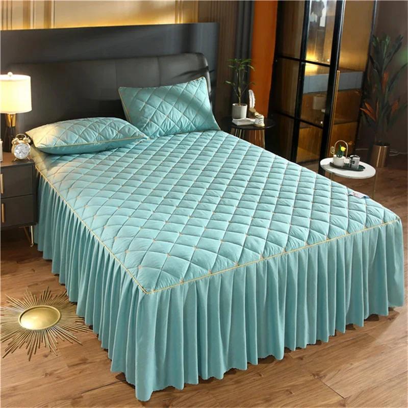 Luxury Thicken Pink Quilted Bed Spread Queen Size Nordic High Quality Pleated Edge Bedspread On The Bed Embroidery Bedspreads