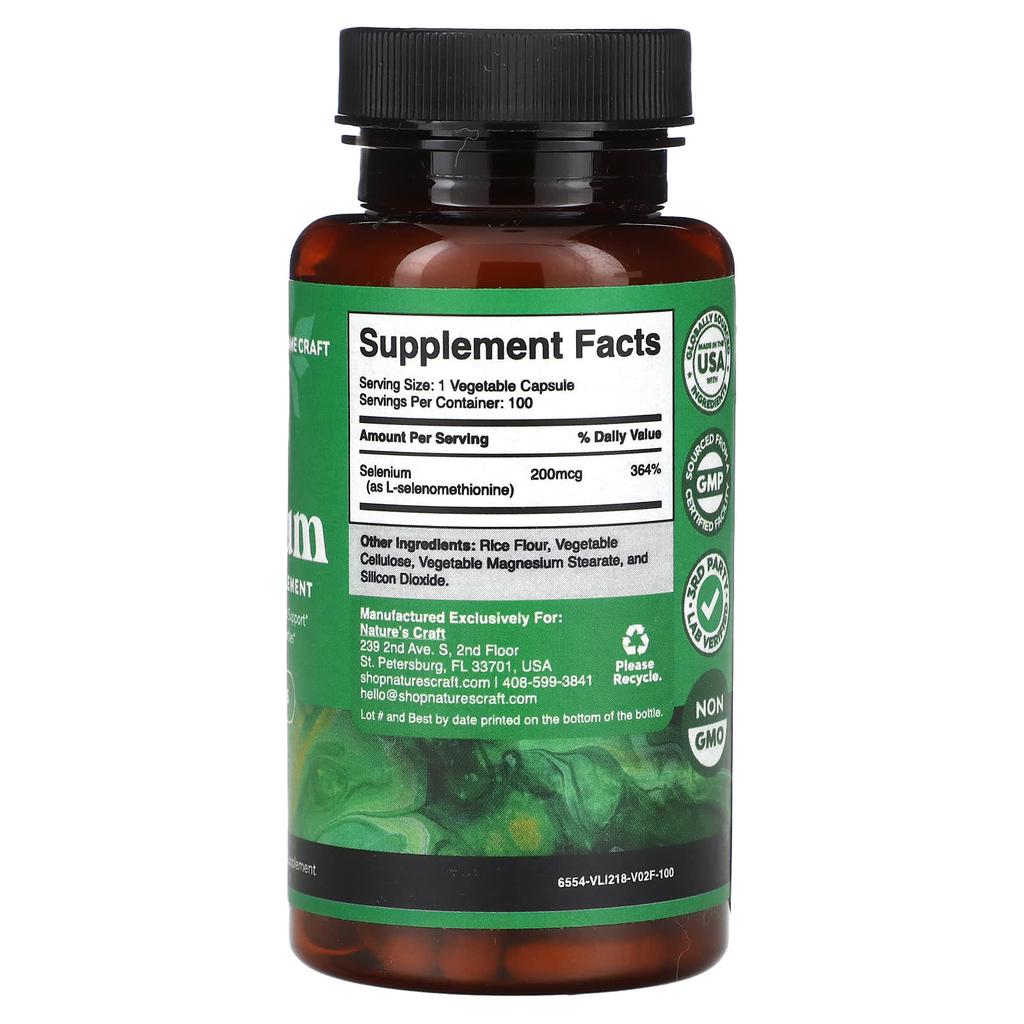 Nature's Craft Selenium, 200Mcg, 100 Veggie Caps