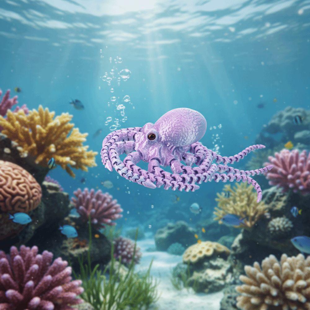 Jointed Body 3D Printed Octopusfish Octopusfish Figurine Poseable Tentacles Tabletop Decoration