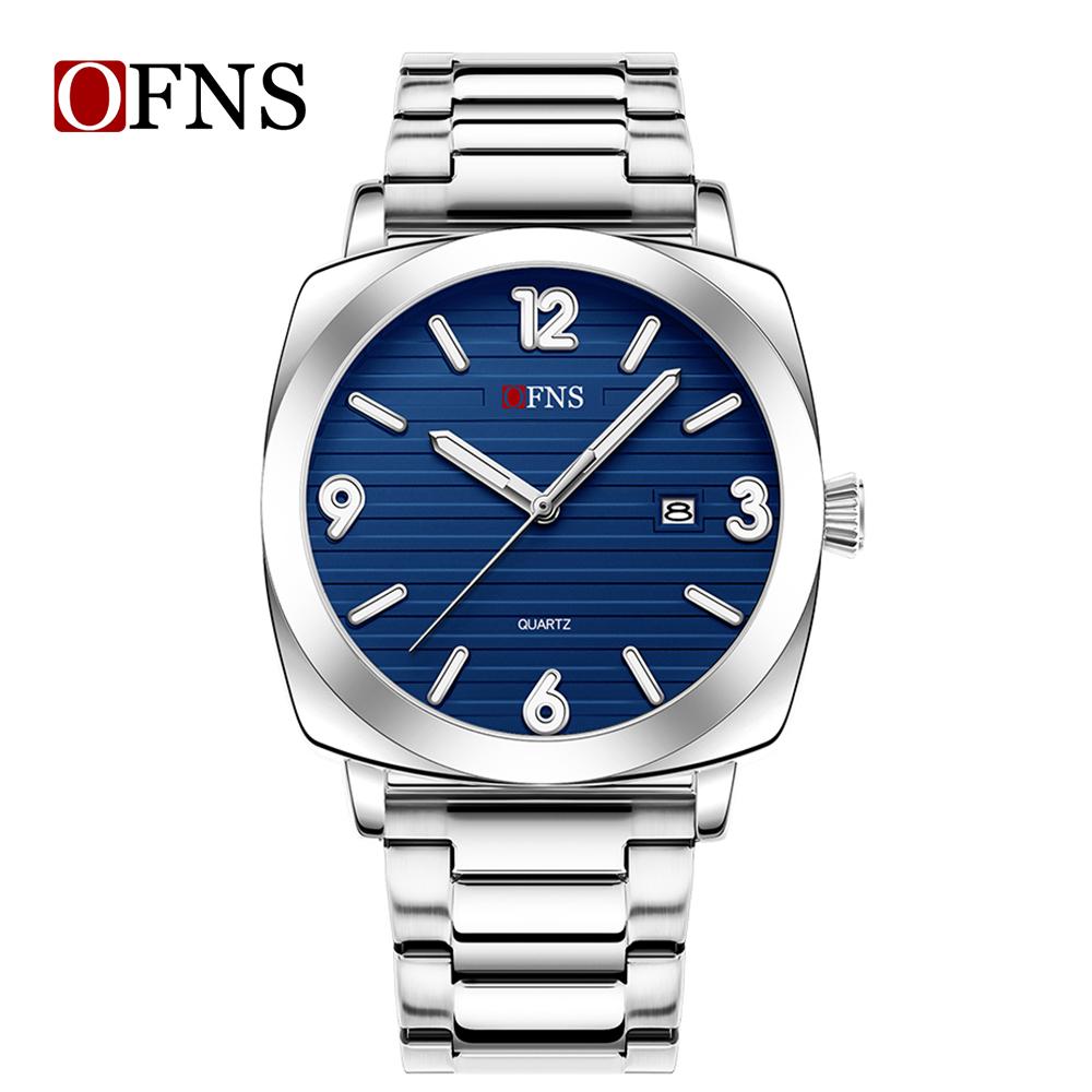 OFNS Модные тонкие мужские кварцевые часы Водонепроницаемые Ночная подсветка Одинарный календарь Простые повседневные мужские кварцевые часы
