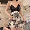 Satin Lingerie Set With Deep V Neck And Padded Sleeveless Nightgown For Home Use