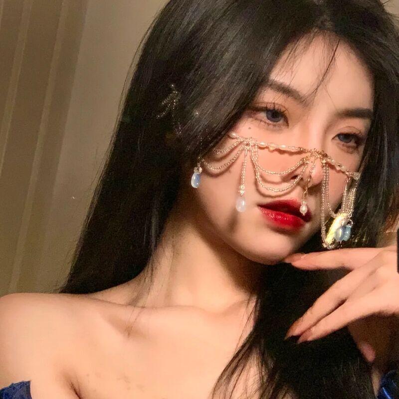 Танец на лбу Подвеска для бровей Головной убор Древний стиль Покрывает лицо Шторы Цепочка на лоб Капля воды Украшение для волос Цепочка на голову Ожерелье