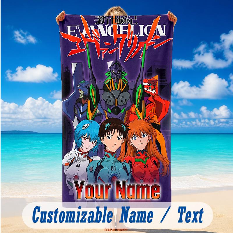 Beach Towel Custom Name Text, Quick Dry Large Towel For Beach HomeNeon Genesis Evangelion