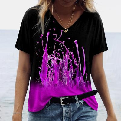 Летние женские базовые топы с V-образным вырезом и графическим 3D-принтом в виде абстрактной живописи, зеленый, синий, фиолетовый, больших размеров, пуловер