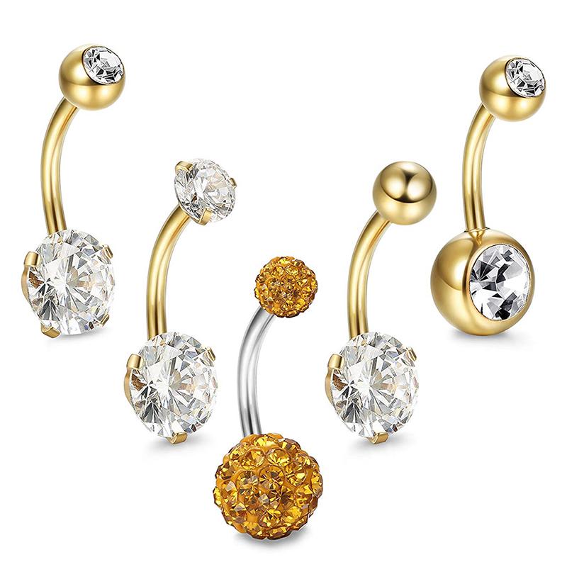 5Pcs/Set Stainless Steel Navel Belly Button Rings Bar Piercing Jewelry