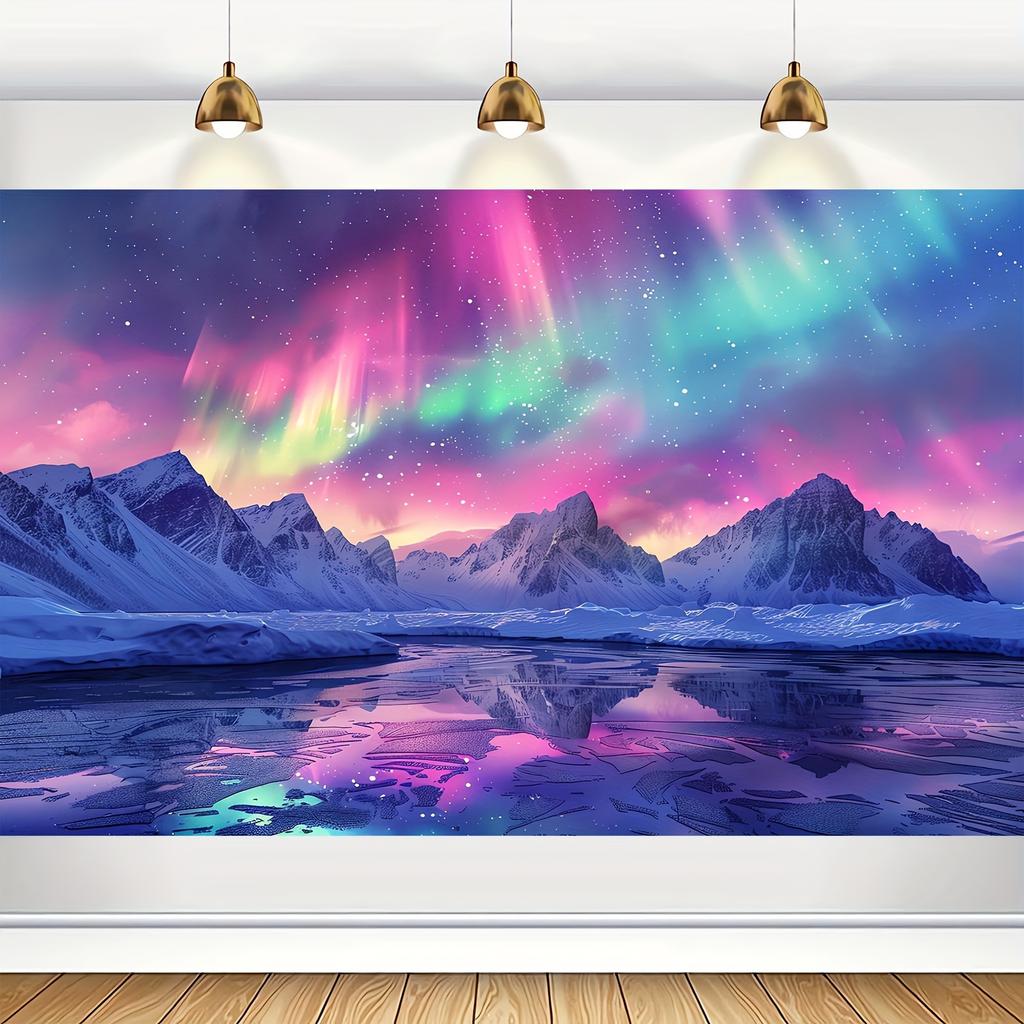 2D plane 1 piece of aurora background fabric featuring the theme of aurora borealis and icebergs suitable for parties