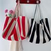 Вместительная холщовая сумка с ручкой сверху, женская летняя полосатая простая повседневная дамская сумочка, уличная сумка через плечо