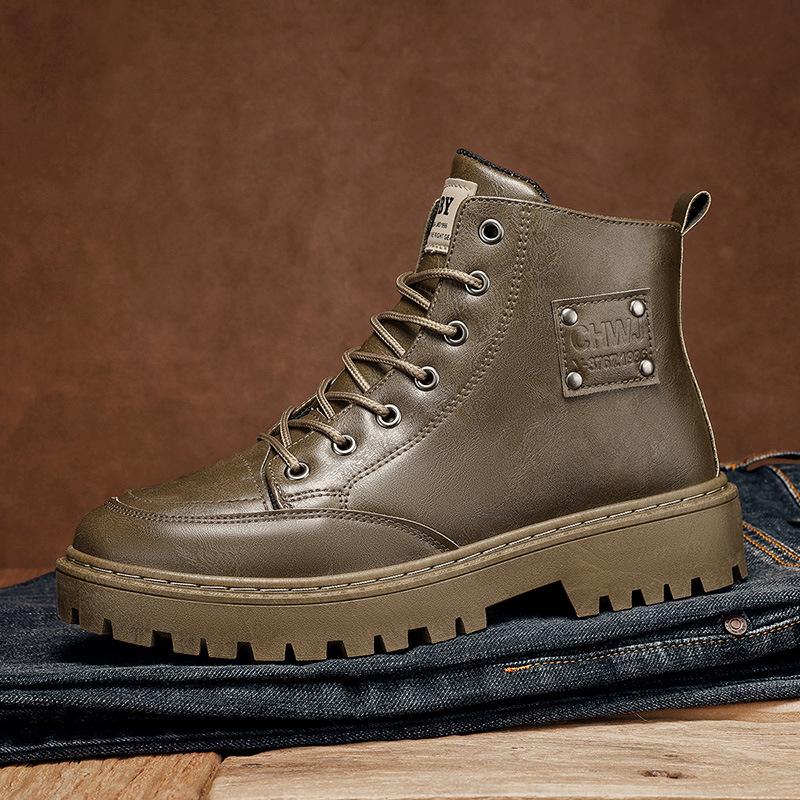 Martin Boots Men's Shoes Winter High-top Leather Men's Leather Shoes Black Locomotive Leather Boots Anti-splash Tooling Boots