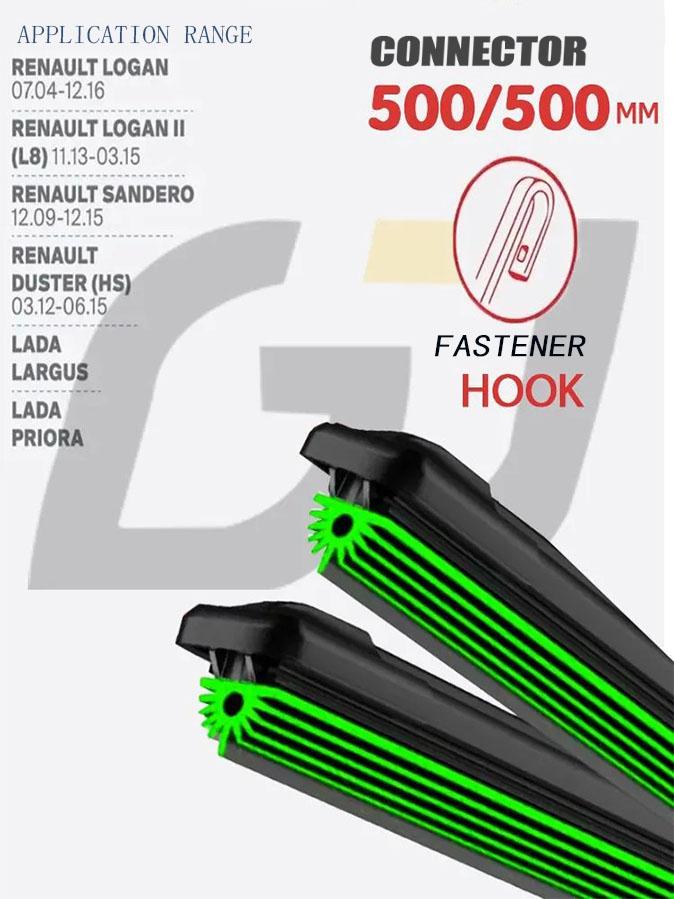 J-Hook 20/20 Inch Windshield Wipers, Streak-Free Blades for Logan Sandero Duster Lada